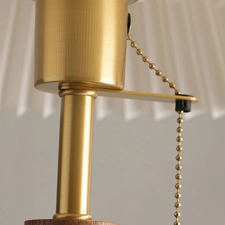 CedarGlow Retro Wood Table Lamp with Pleated Design - OpalDwell