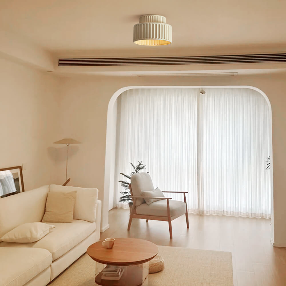 Luminara Drum Semi Flush Ceiling Light Cream Fabric Shade One Light OpalDwell