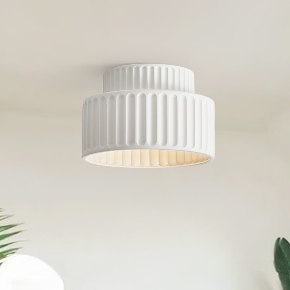 Luminara Drum Semi Flush Ceiling Light Cream Fabric Shade One Light OpalDwell