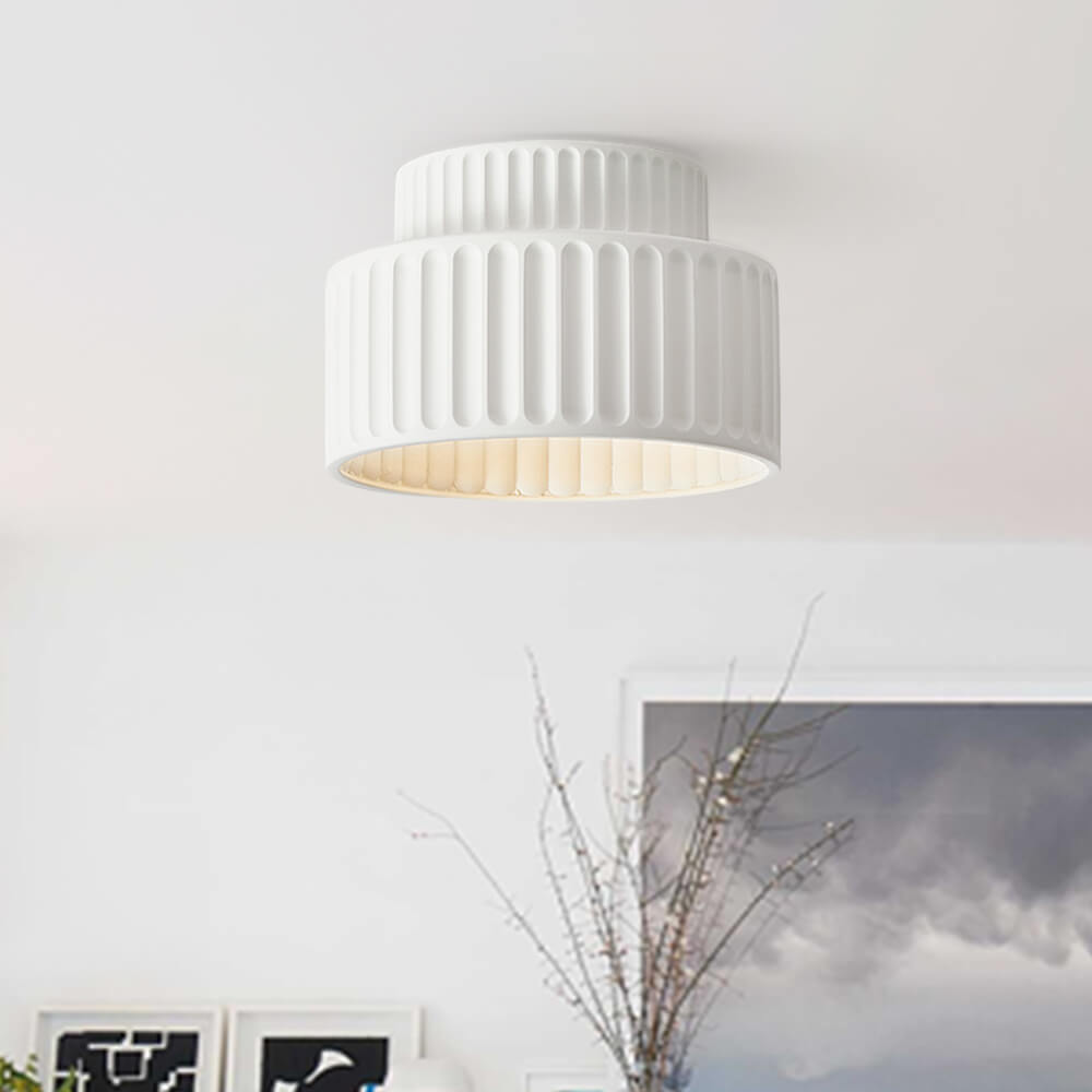 Luminara Drum Semi Flush Ceiling Light Cream Fabric Shade One Light OpalDwell