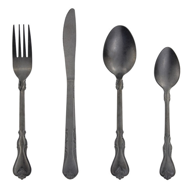 Astraea Vintage Matte 4-Piece Flatware Set for Eclectic European Dining - OpalDwell