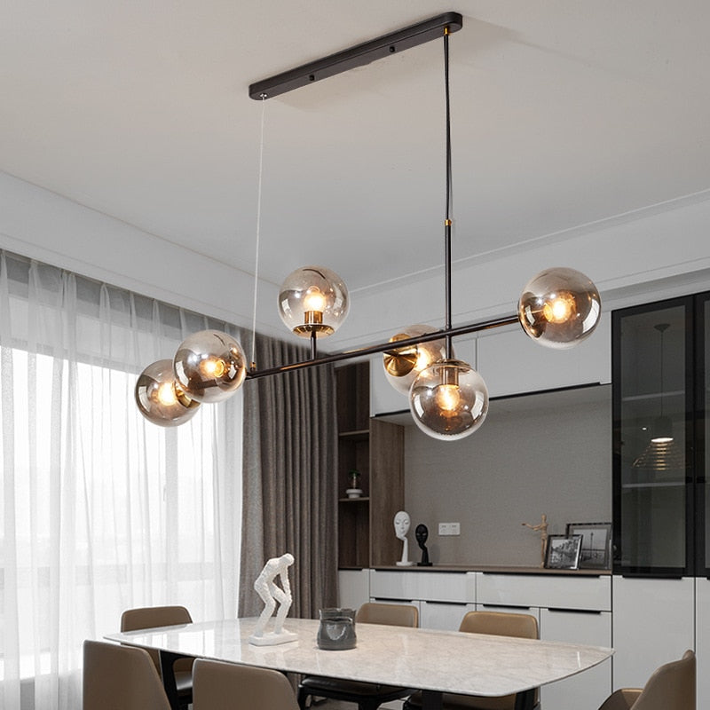 Solara Six-Sphere Amber Glass Pendant Light with Gold Rods - OpalDwell