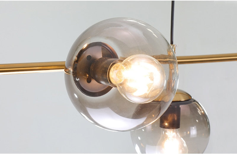 Solara Six-Sphere Amber Glass Pendant Light with Gold Rods - OpalDwell