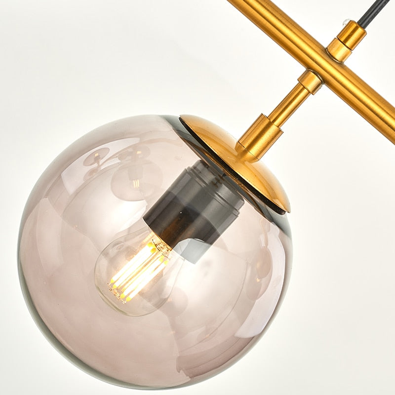 Solara Six-Sphere Amber Glass Pendant Light with Gold Rods - OpalDwell