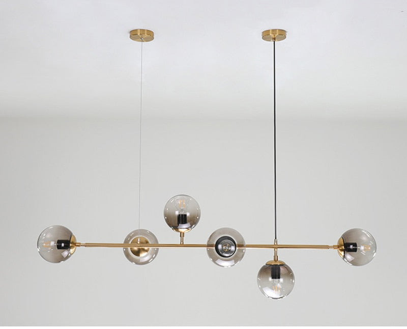 Solara Six-Sphere Amber Glass Pendant Light with Gold Rods - OpalDwell