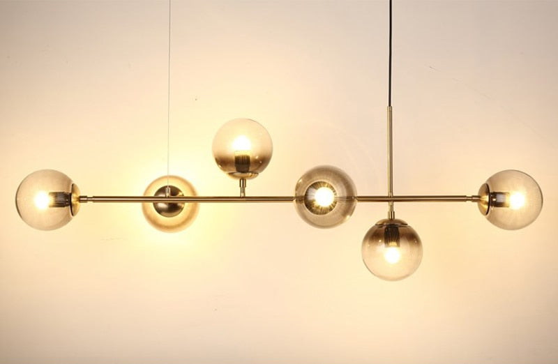 Solara Six-Sphere Amber Glass Pendant Light with Gold Rods - OpalDwell