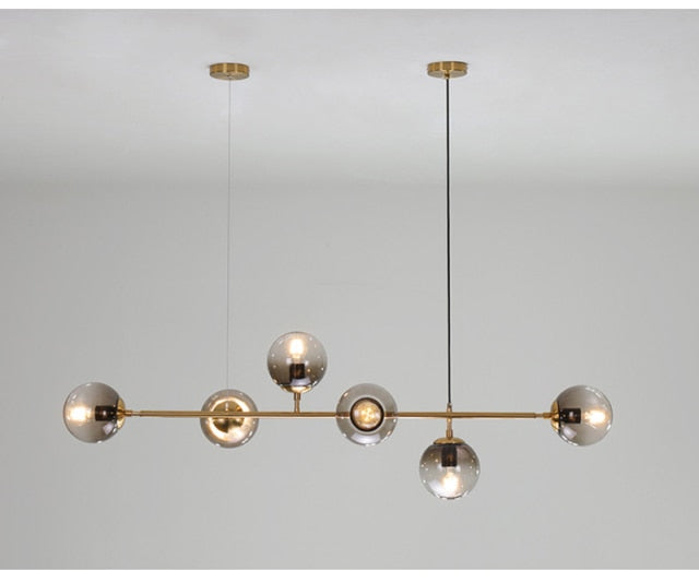 Solara Six-Sphere Amber Glass Pendant Light with Gold Rods - OpalDwell