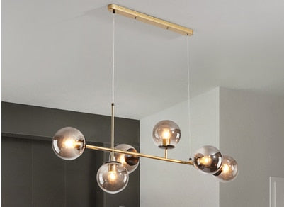 Solara Six-Sphere Amber Glass Pendant Light with Gold Rods - OpalDwell