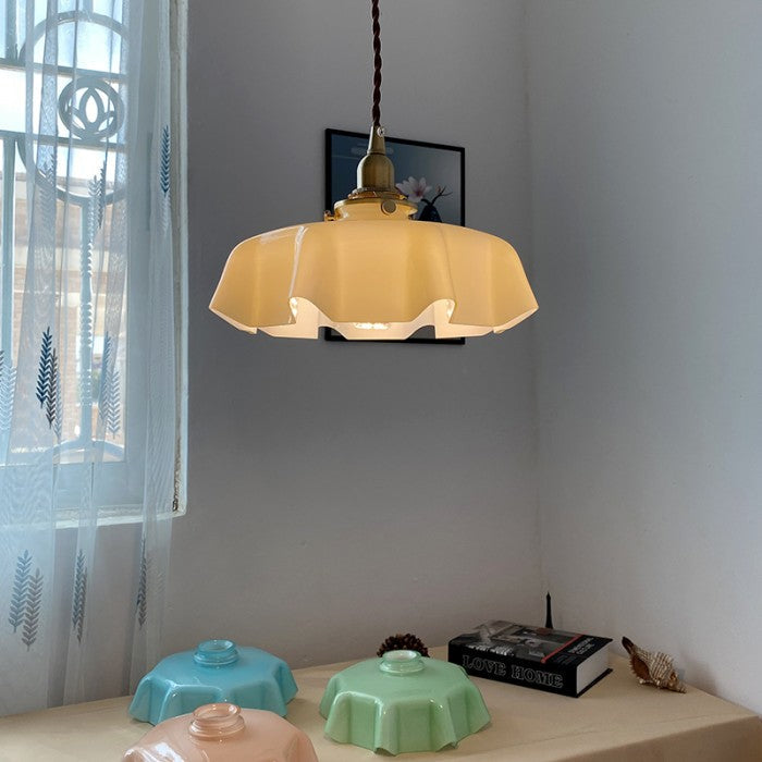 Elora Cream Floral Glass Pendant Light For Living & Dining OpalDwell