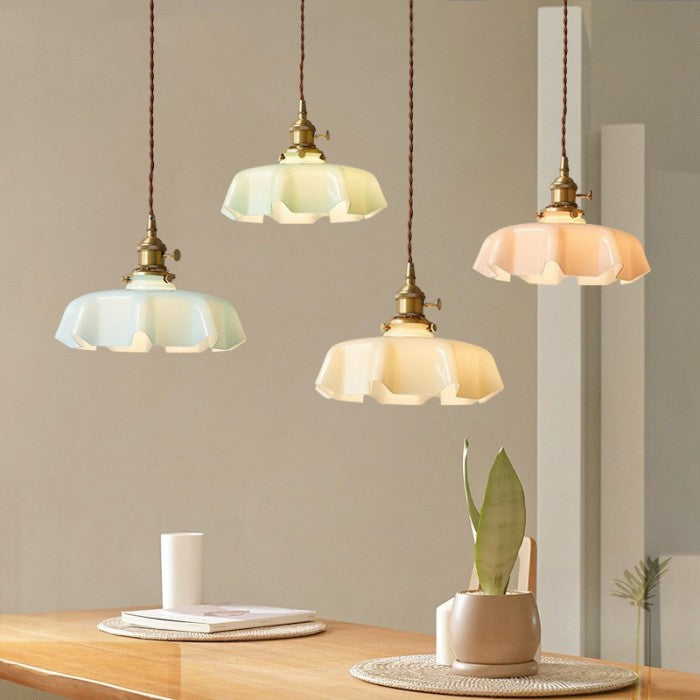 Elora Cream Floral Glass Pendant Light For Living & Dining OpalDwell