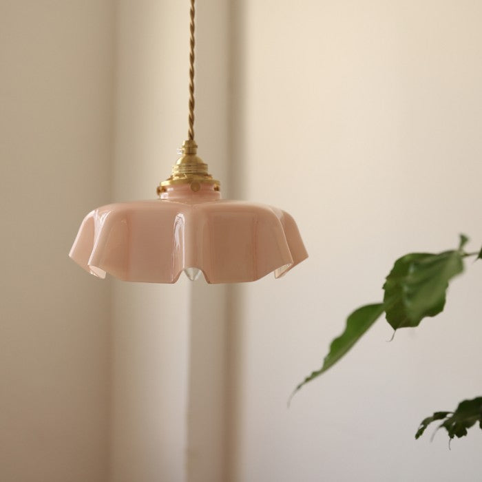 Elora Cream Floral Glass Pendant Light For Living & Dining OpalDwell