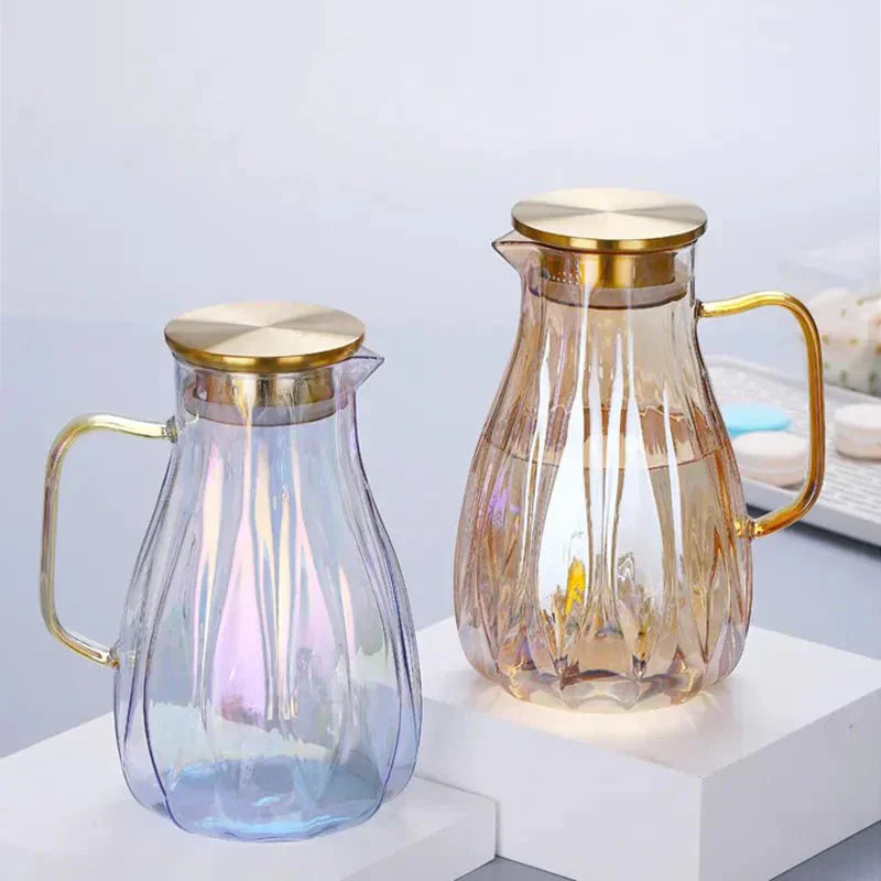 Glass Pitcher Set With Stainless Lid And Cups For Hot Or Cold Drinks - OpalDwell