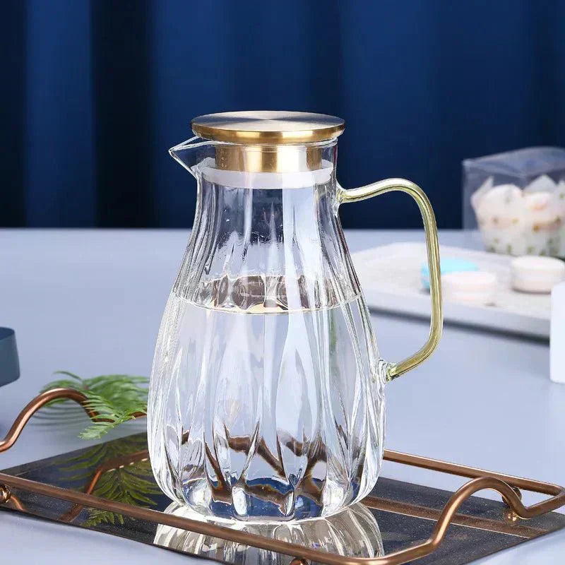 Glass Pitcher Set With Stainless Lid And Cups For Hot Or Cold Drinks - OpalDwell