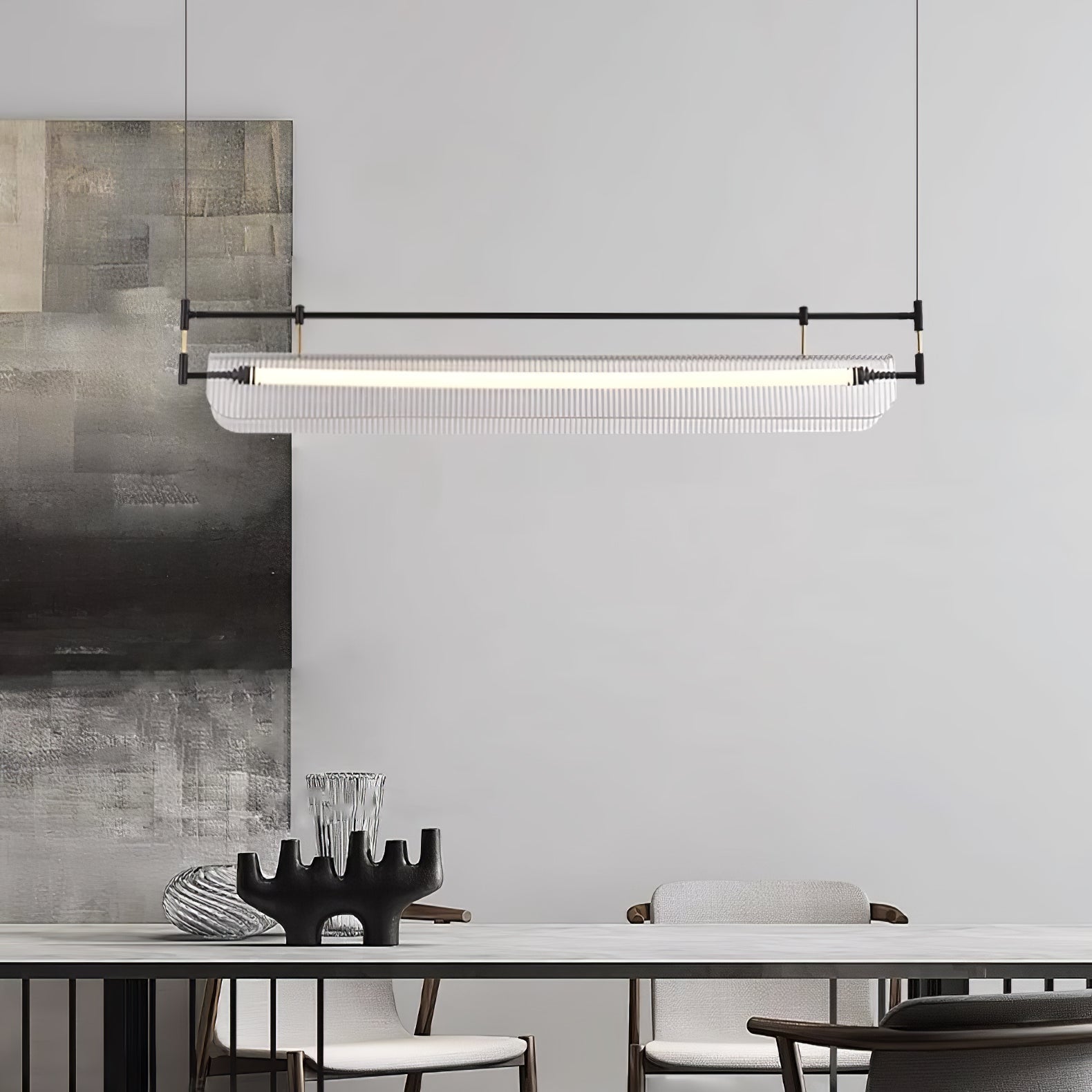 NovaLine Linear Strip Chandelier in Modern Metal Finish - OpalDwell