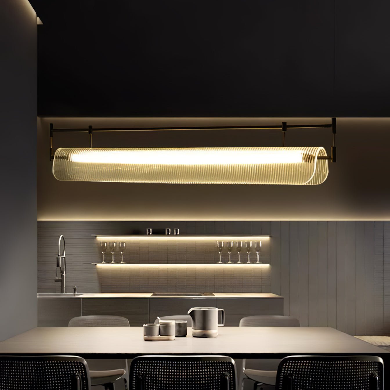 NovaLine Linear Strip Chandelier in Modern Metal Finish - OpalDwell