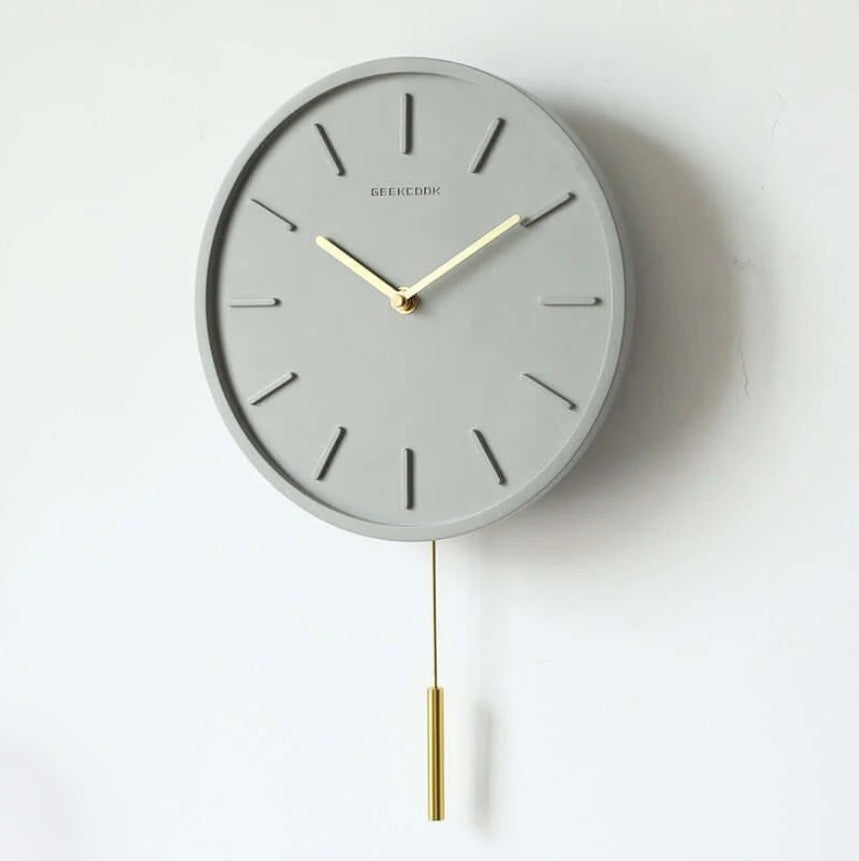 Fjordline Nordic Cement Wall Clock With Metal Pendant - OpalDwell