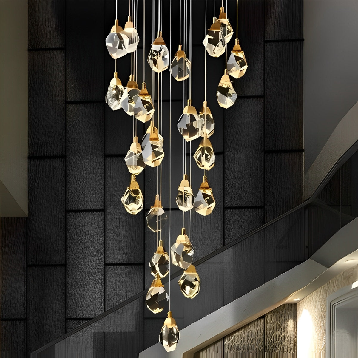 NyraLace Spiral Crystal Droplets Pendant Chandelier for Staircases and Hallways - OpalDwell