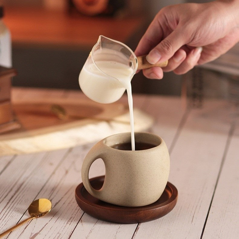 Hana Zen Japanese Inspired Ceramic Coffee Cup Set With Bamboo Saucer And Spoon - OpalDwell