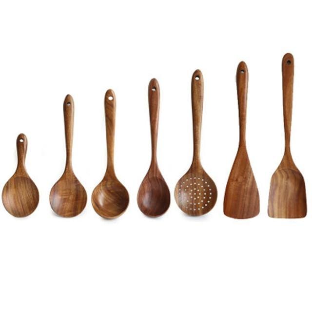 EcoTeak Kitchen Utensil Set Gentle On Nonstick Pots - OpalDwell
