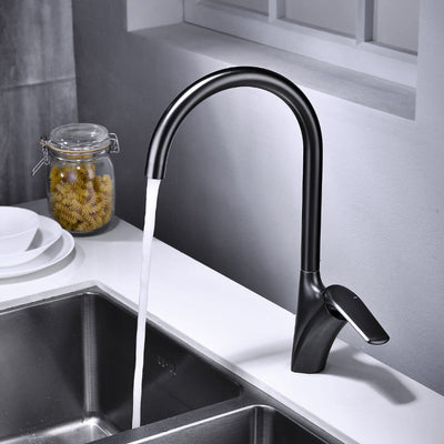 Brushed Deck-Mounted Kitchen Mixer Tap With Swivel Spout | OpalDwell - OpalDwell