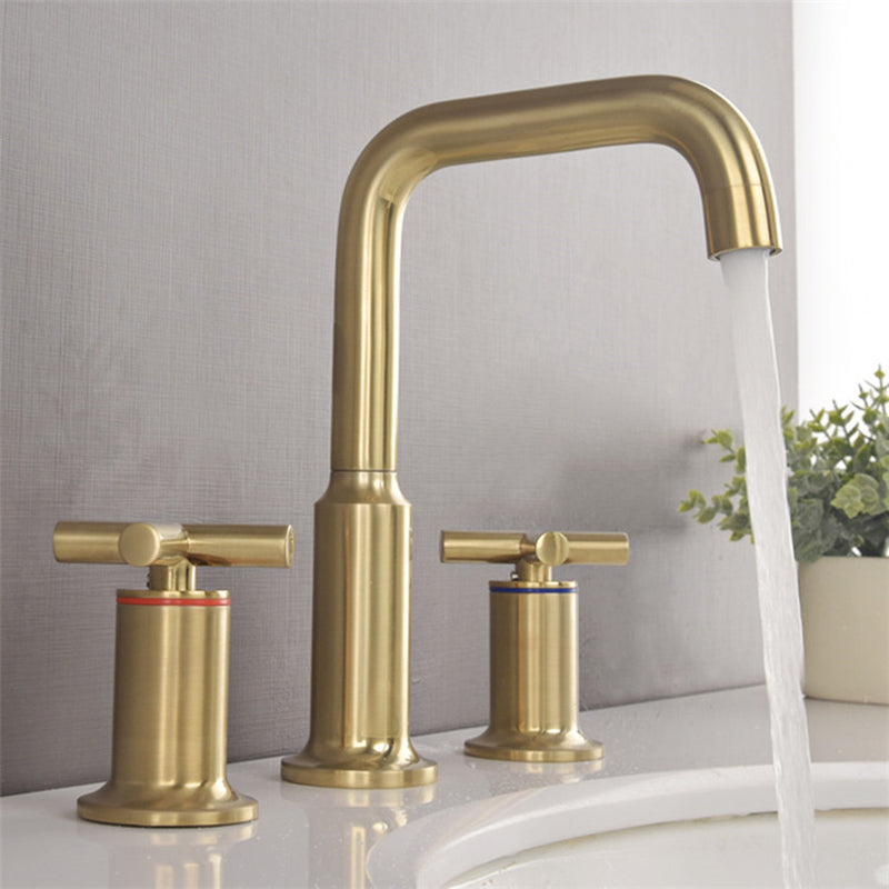 Brushed Gold Widespread Waterfall Faucet for Three-Hole Bathroom Sink | OpalDwell OpalDwell