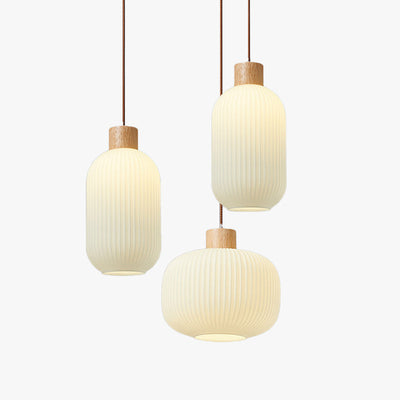 TimberGlow Wood and Glass Pendant Lamp with LED Lighting - OpalDwell