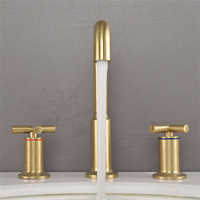 Brushed Gold Widespread Waterfall Faucet for Three-Hole Bathroom Sink | OpalDwell OpalDwell
