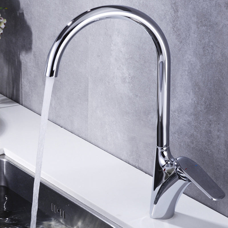 Brushed Deck-Mounted Kitchen Mixer Tap With Swivel Spout | OpalDwell - OpalDwell