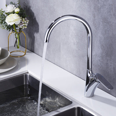 Brushed Deck-Mounted Kitchen Mixer Tap With Swivel Spout | OpalDwell - OpalDwell