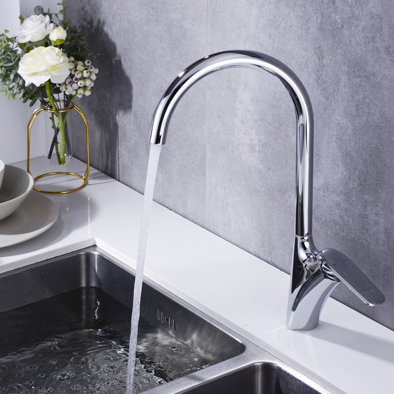 Brushed Deck-Mounted Kitchen Mixer Tap With Swivel Spout | OpalDwell - OpalDwell