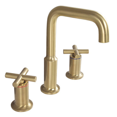 Brushed Gold Widespread Waterfall Faucet for Three-Hole Bathroom Sink | OpalDwell OpalDwell