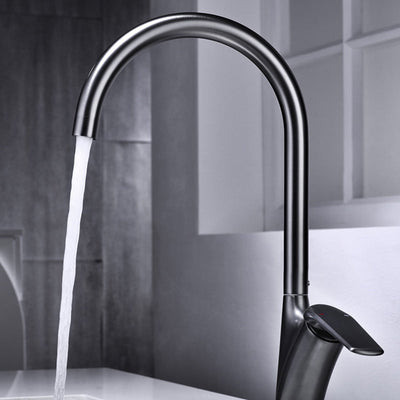 Brushed Deck-Mounted Kitchen Mixer Tap With Swivel Spout | OpalDwell - OpalDwell