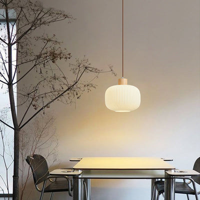 TimberGlow Wood and Glass Pendant Lamp with LED Lighting - OpalDwell