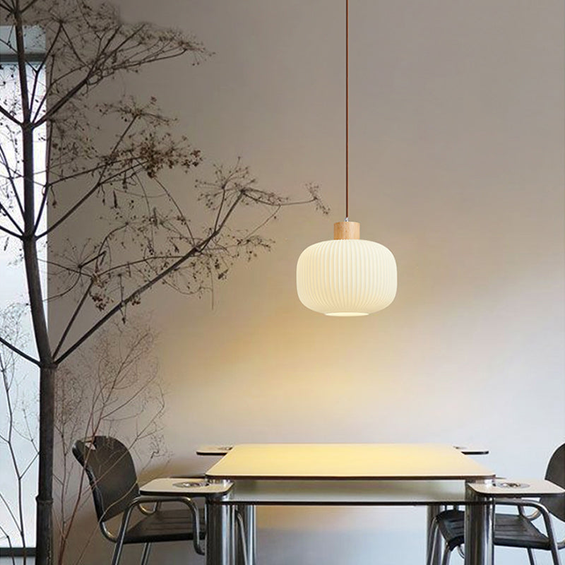 TimberGlow Wood and Glass Pendant Lamp with LED Lighting - OpalDwell