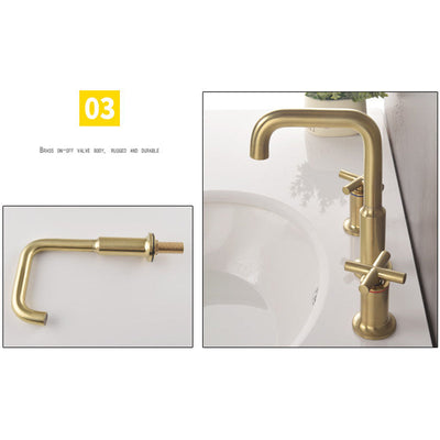 Brushed Gold Widespread Waterfall Faucet for Three-Hole Bathroom Sink | OpalDwell OpalDwell