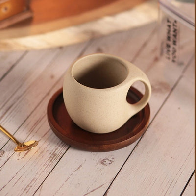 Hana Zen Japanese Inspired Ceramic Coffee Cup Set With Bamboo Saucer And Spoon - OpalDwell