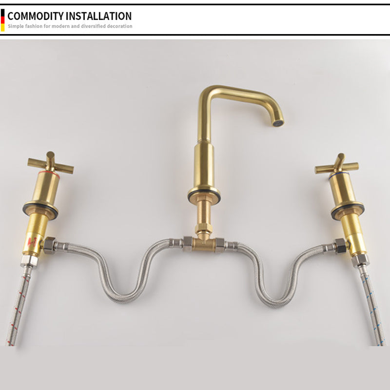 Brushed Gold Widespread Waterfall Faucet for Three-Hole Bathroom Sink | OpalDwell OpalDwell