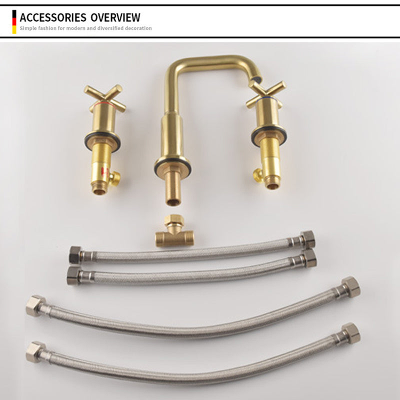 Brushed Gold Widespread Waterfall Faucet for Three-Hole Bathroom Sink | OpalDwell OpalDwell
