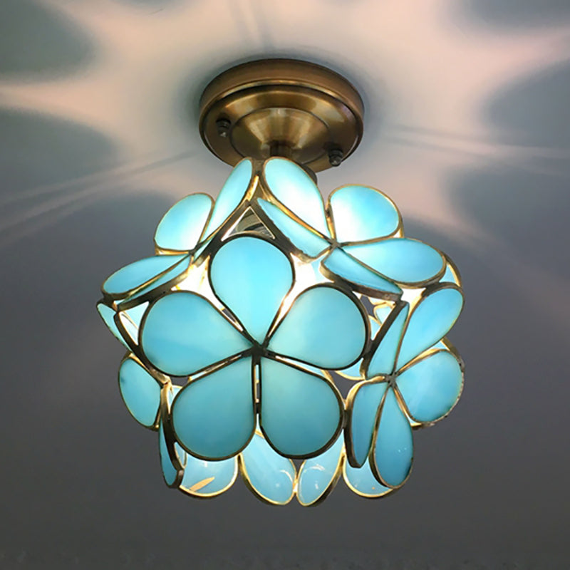 FloraLume Floral Glass Ceiling Light With Floral Motifs - OpalDwell