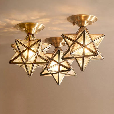 LumaNova Traditional Brass Ceiling Light With Clear Glass - OpalDwell