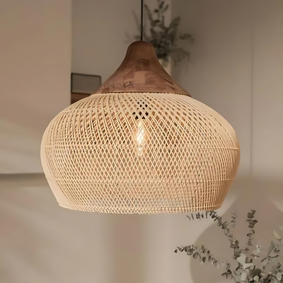 Kevara Rattan Ceiling Lamp Handwoven Boho Pendant Light With Natural Shade - OpalDwell