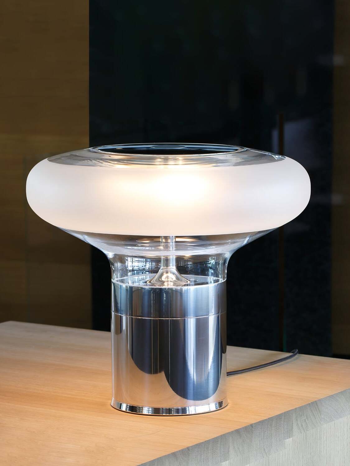 Modern Glass Table Lamp With Chrome Base - StudioAura Ambience - OpalDwell