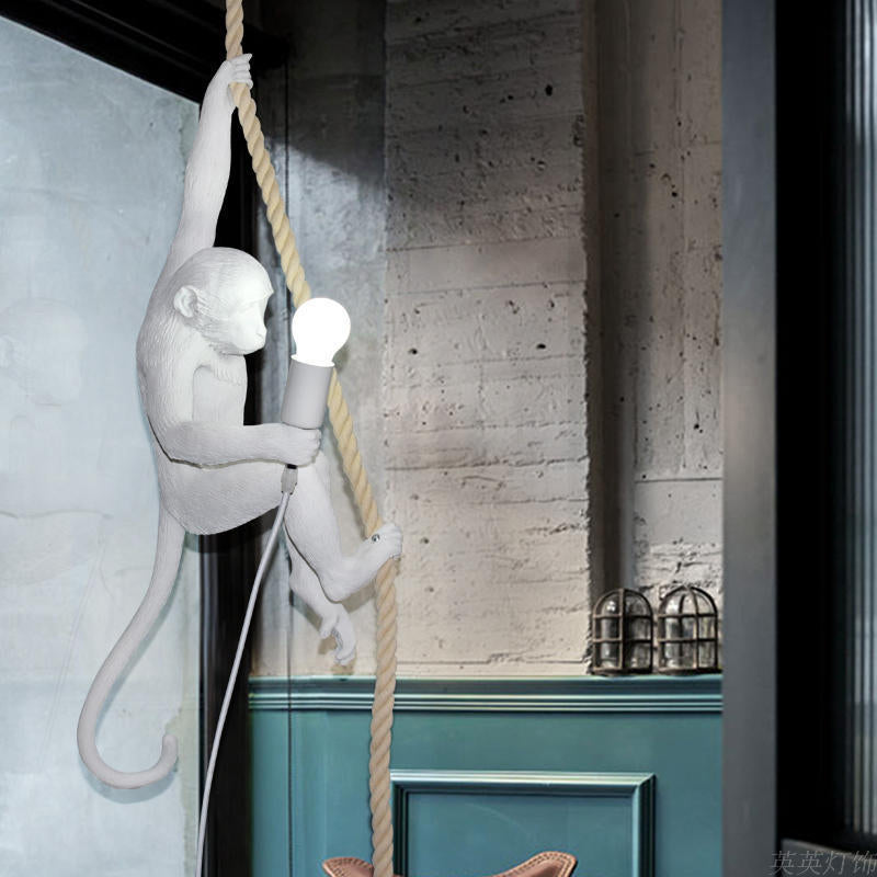 Jungle Buddy Monkey Shaped Pendant Light With Jute Rope - OpalDwell