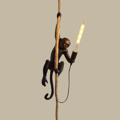 Jungle Buddy Monkey Shaped Pendant Light With Jute Rope - OpalDwell