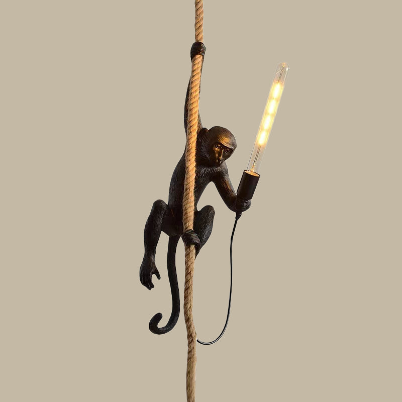 Jungle Buddy Monkey Shaped Pendant Light With Jute Rope - OpalDwell