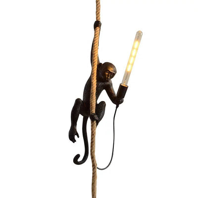 Jungle Buddy Monkey Shaped Pendant Light With Jute Rope - OpalDwell