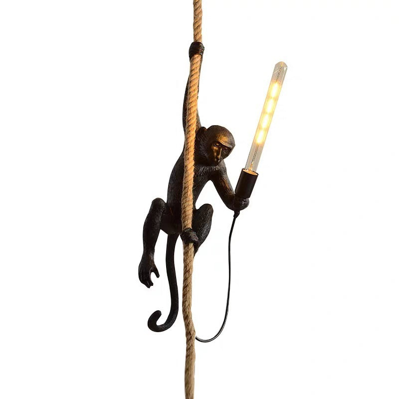 Jungle Buddy Monkey Shaped Pendant Light With Jute Rope - OpalDwell