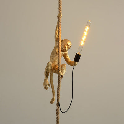 Jungle Buddy Monkey Shaped Pendant Light With Jute Rope - OpalDwell