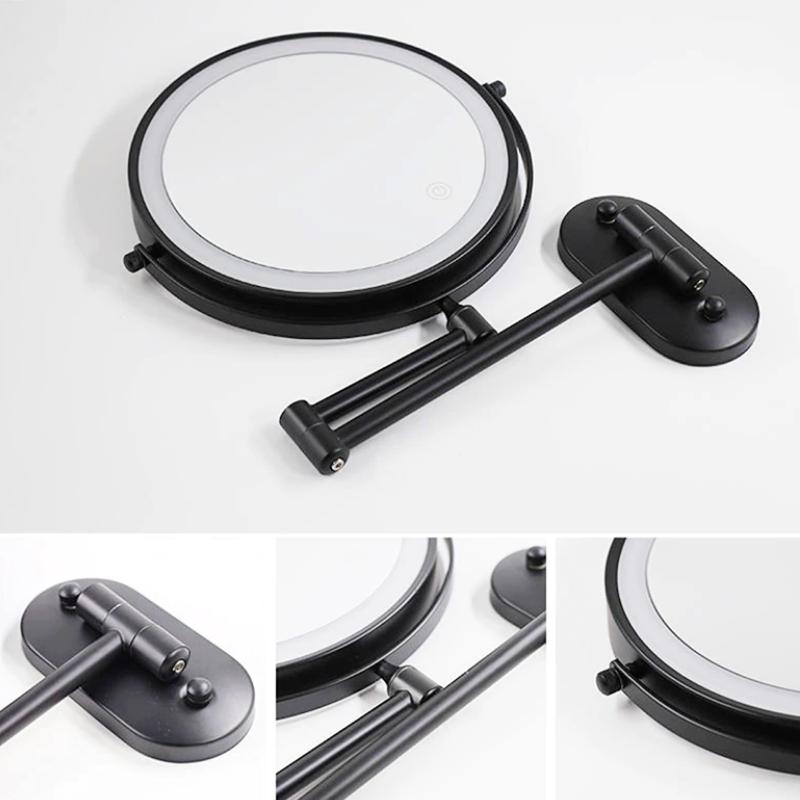 Velora Black Dual-Arm Magnifying Vanity Mirror With Rechargeable LED OpalDwell
