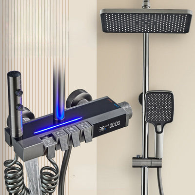 Navaro Ash-Plated Thermostatic Shower Set With Digital Display And Pressurized Faucet | OpalDwell OpalDwell